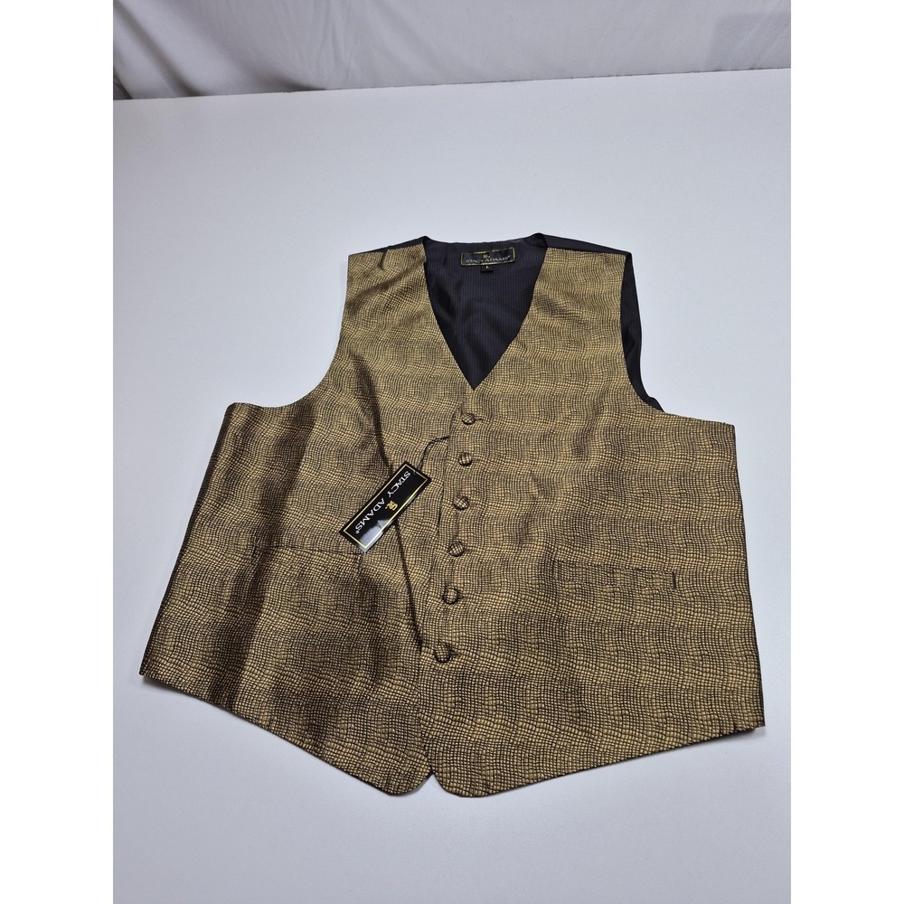 Stacy Adams Vest Mens L Gold 100% Silk Geometric Tuxedo Wedding Formal Waistcoat